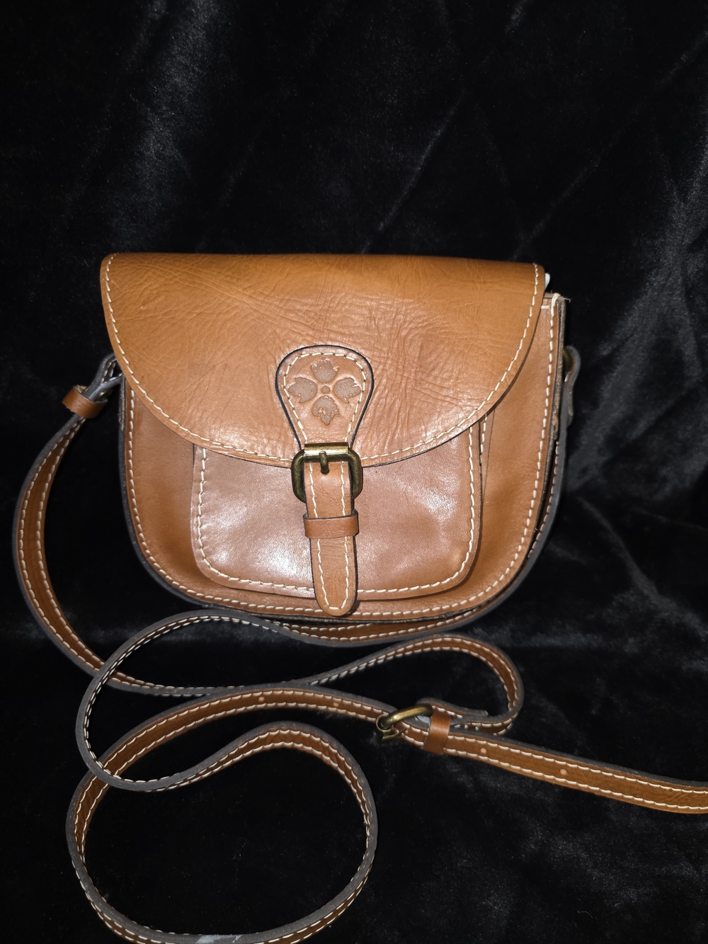 Patricia Nash Saddle Crossbody in Cognac Brown